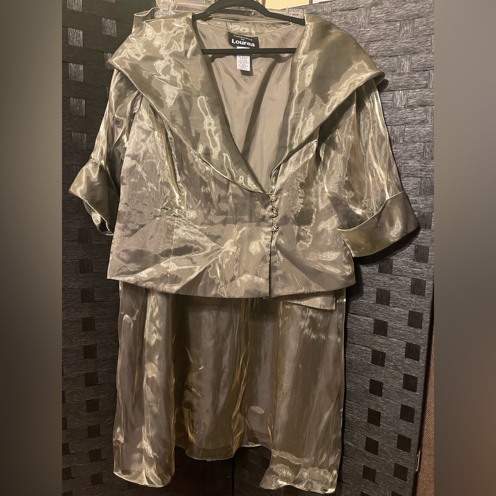 Collections By Lourea Sz 14P Skirt Jacket Set Light Sage Bling Formal Wedding